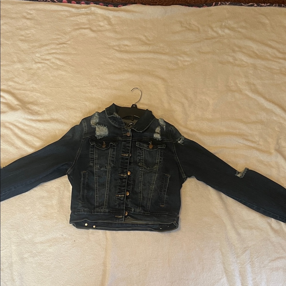 Fashion Nova Distressed Black Jean Jacket